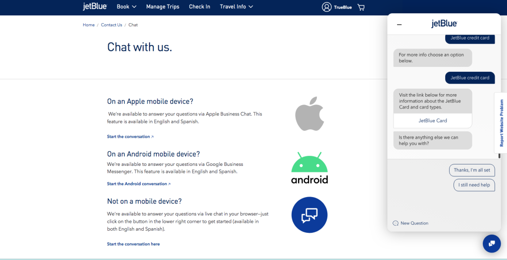 AI Chatbot Example: JetBlue